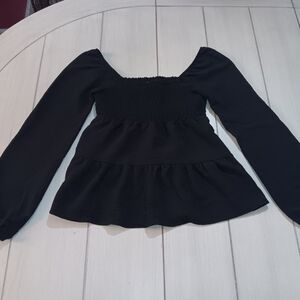 Women's XS Paper Crane Black Smocked Blouse